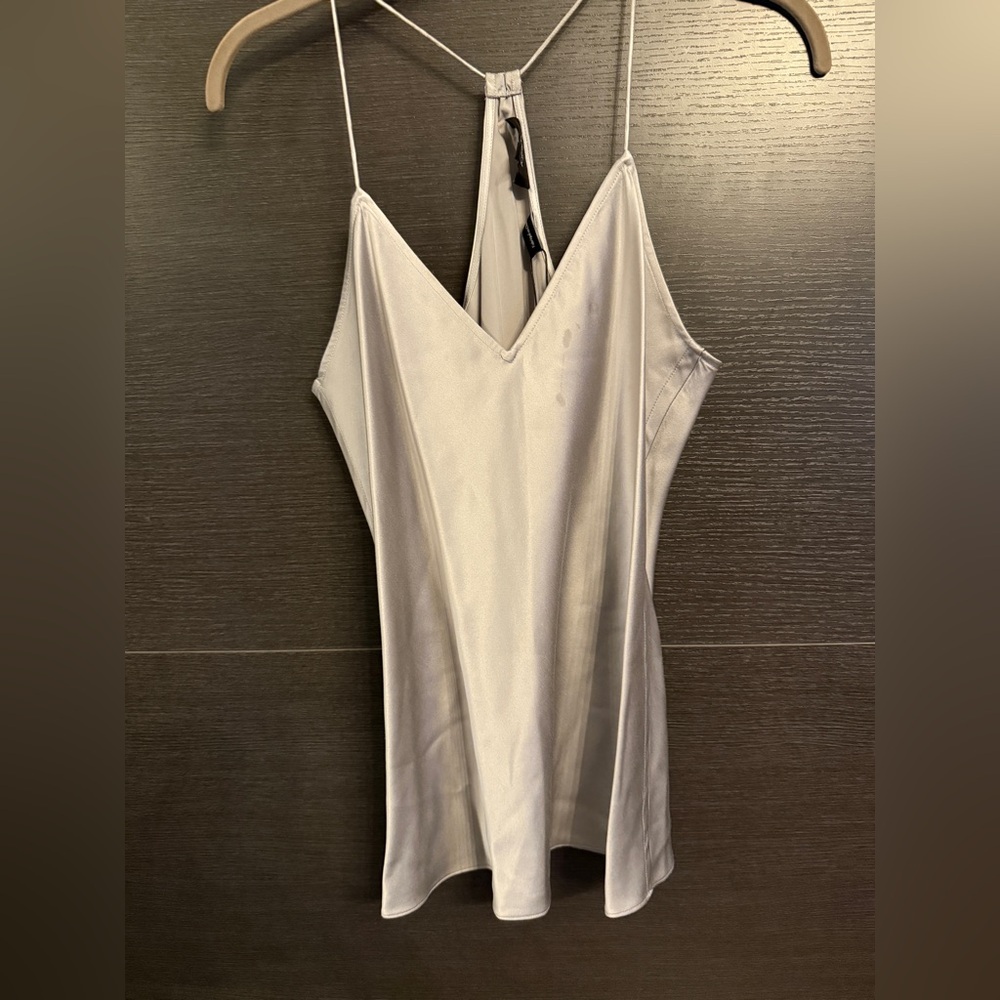 Theory Silver Satin Draped Slip Top